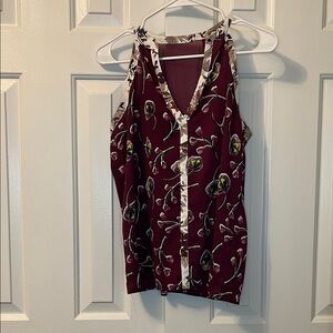 C&E Tank Top Purple Floral V Neck Sheer Back Size S